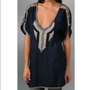 Free People Navy Silver Springs Embroidered Tunic
